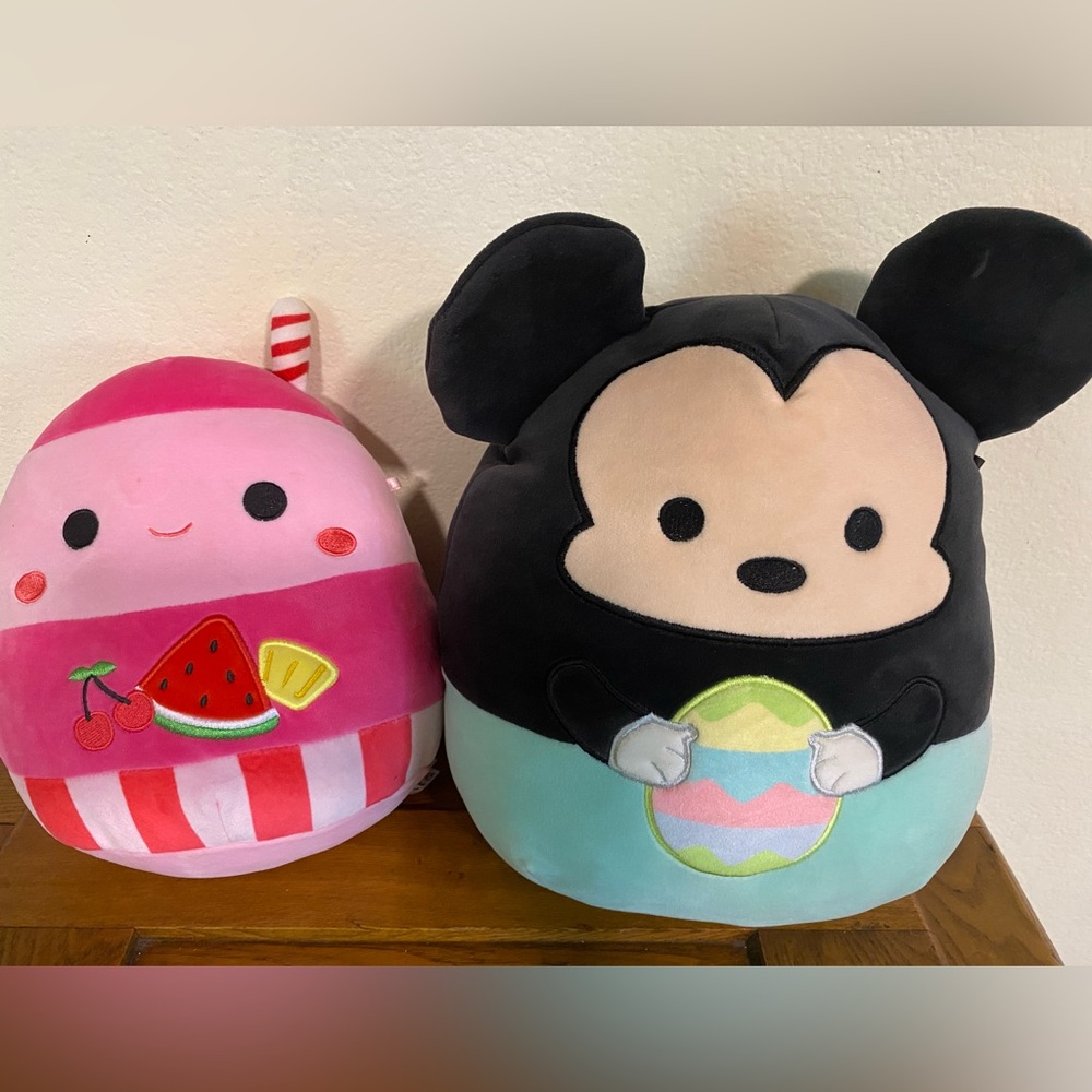 Squishmallows Set of 2 Disney Mickey Mouse w/ Easter Egg and Jan Fruit Punch